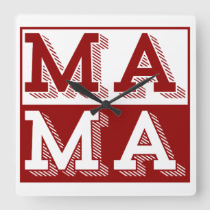 HORLOGE CARRÉE CADEAU DE FETE DES MERES TYPOGRAPHIE MAMAN