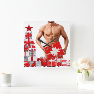 Horloge Carrée Cadeau de fierté gay SlipperyJoe Noël LGBTQIA emba