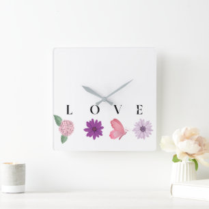 Horloge Carrée Cadeau de la Saint-Valentin floral romantique, déc