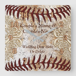 Horloge Carrée Cadeau de mariage de baseball PERSONNALISÉ pour co