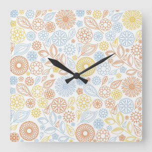 Horloge Carrée Cadeau de Noël Fleurs Abstraites sur blanc