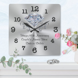Horloge Carrée Cadeau de soixantième anniversaire de mariage chré