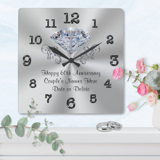 Horloge Carrée Cadeau de soixantième anniversaire de mariage chré