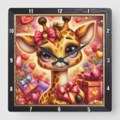 Horloge Carrée Cadeau du cœur de girafeau (Recto)