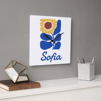Horloge Carrée Cadeau personnalisé avec nom personnalisé Fleur de