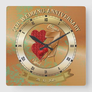 Horloge Carrée Cadeau personnalisé de 7e anniversaire de mariage