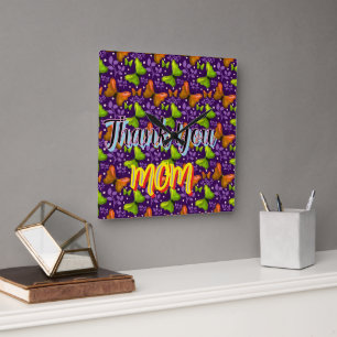Horloge Carrée Cadeau personnalisé et sur mesure motif papillon
