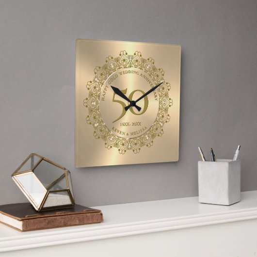 Horloge Carrée Cadeau pour 50e anniversaire de mariage (Bureau)