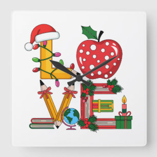 Horloge Carrée Cadeau pour Enseignant Crayon Apple Livres d'Amo