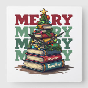 Horloge Carrée Cadeau pour l'enseignant Livres de Noël pour l'e