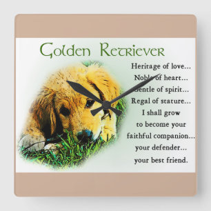 Horloge Carrée Cadeaux d'héritage de chiots Golden Retriever