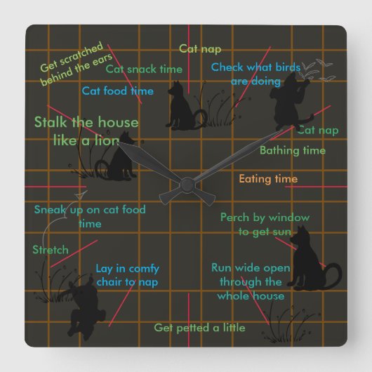 Horloge Carrée Cadeaux drôles mignons de chat d'activités de (Recto)