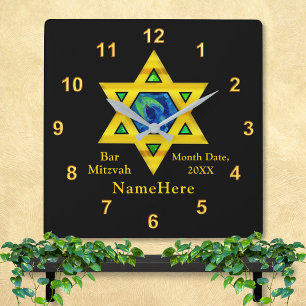 Horloge Carrée Cadeaux personnalisés de Bar Mitzvah, Étoile de Da