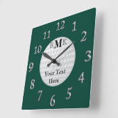 Horloge Carrée Cadeaux personnalisés de golf avec des INITIALES, (Angle)