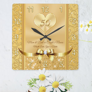 Horloge Carrée Cadeaux pour parents 50e anniversaire de Mariage H