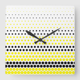 Horloge Carrée Cadmium Yellow and Black Polka Dot