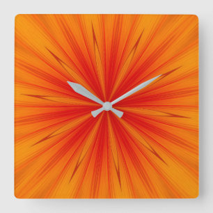 Horloge Carrée Cadran abstrait orange jaune en éventail