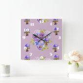 Horloge Carrée Cadran de chambre floral Pensées Lilas Chic Démodé (Maison)