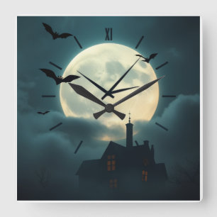 Horloge Carrée Cadran de Lune Ensorcelé   Art Gothique de Luxe