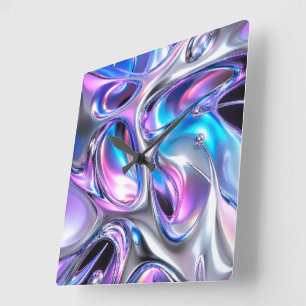 Horloge Carrée Cadran mural abstrait iridescent