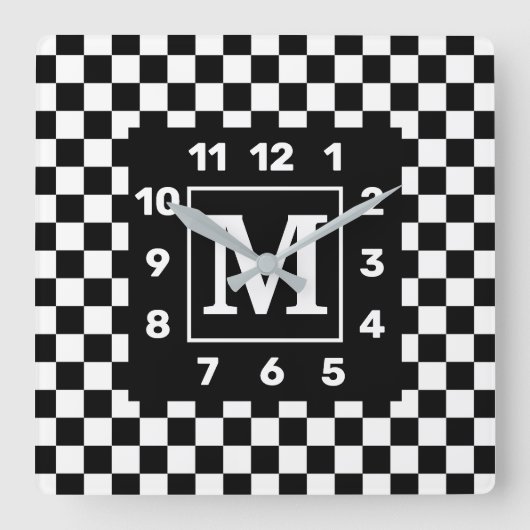 Horloge Carrée Cadran mural carré à carreaux monochromes BW (Recto)