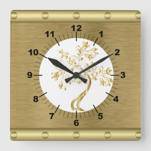Horloge Carrée Cadran mural carré en or