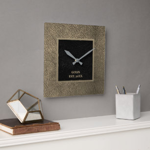Horloge Carrée Cadran mural en cuir marron faux noir