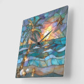 Horloge Carrée Cadran mural en verre coloré Coucher de soleil sur (Angle)