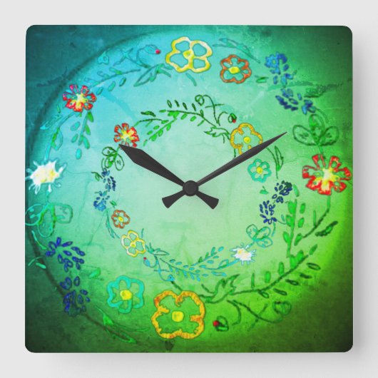 Horloge Carrée Cadran mural style de fleurs (Recto)
