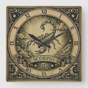 Horloge Carrée Cadran mural vintage Zodiaque Scorpion