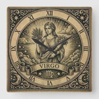 Horloge Carrée Cadran mural vintage zodiaque Vierge