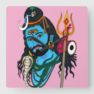 Horloge Carrée Cadran mural visage de Shiva
