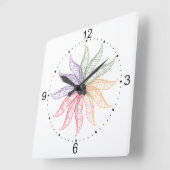 Horloge Carrée Cadran - Plumes colorées (Angle)