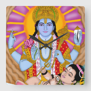 Horloge Carrée Cadran Shiva & Vishnu – Décoration murale divine e