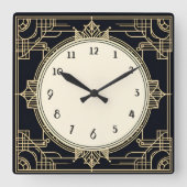 Horloge Carrée Cadre Art Déco Gold et Black Carré (Recto)