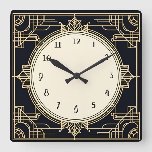 Horloge Carrée Cadre Art Déco Gold et Black Carré (Recto)