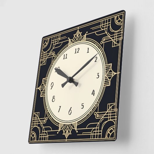 Horloge Carrée Cadre Art Déco Gold et Black Carré (Angle)