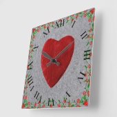 Horloge Carrée Cadre de rose avec coeur (Angle)