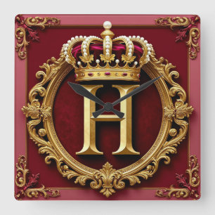 Horloge Carrée Cadre doré luxueux avec monogramme couronné