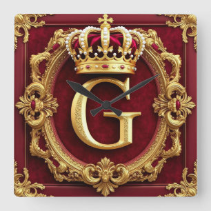 Horloge Carrée Cadre doré luxueux avec monogramme couronné