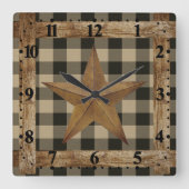 Horloge Carrée Cadre en bois et étoile (Recto)