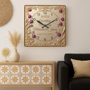 Horloge Carrée Cadre opulent baroque tulipe pour 50e anniversaire