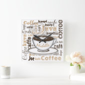 Horloge Carrée Café autour du nom du monde (Maison)