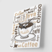 Horloge Carrée Café autour du nom du monde (Angle)