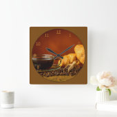 Horloge Carrée Café et Croissant (Maison)