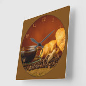 Horloge Carrée Café et Croissant (Angle)