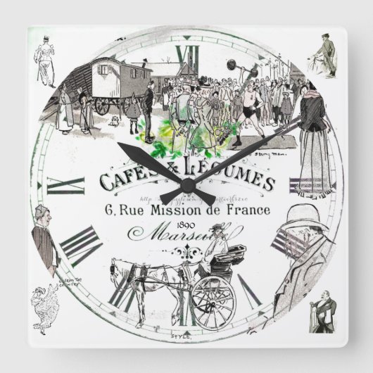 Horloge Carrée "Cafe Legumes" (Recto)