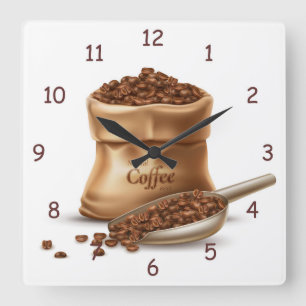 Horloge Carrée Café naturel Meilleur sac de haricot et Scoop