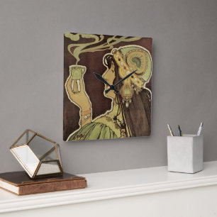 Horloge Carrée Café Rajah Art Nouveau vintage, femme avec du café