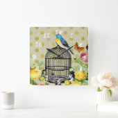 Horloge Carrée Cage Florale Oiseau Ephémère Granny Chic (Maison)